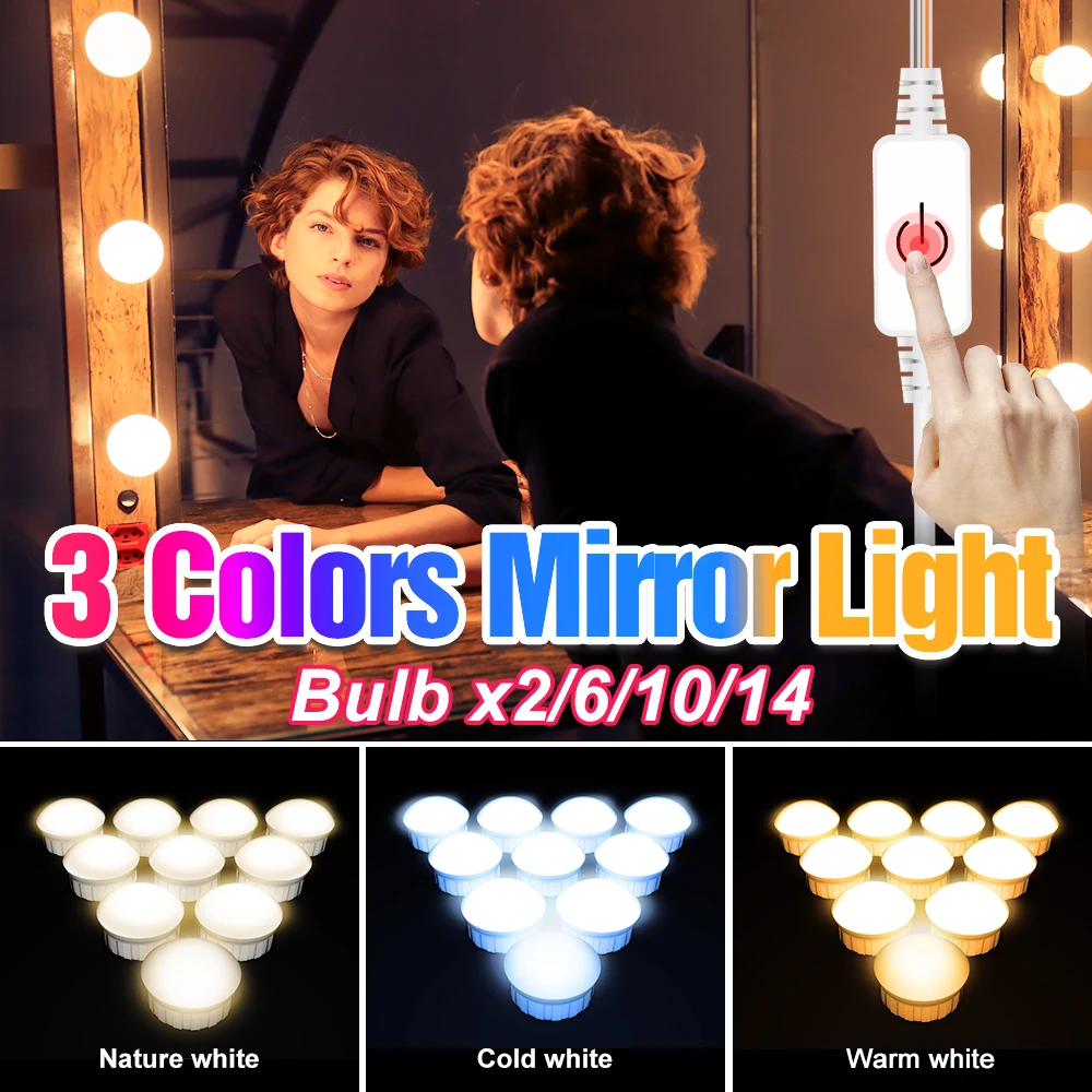 

LED Vanity Mirror Lamp Bulb Bathroom Dressing Table Make Up Light Hollywood LED Lights Makeup Mirror Bulbs Room Modern Dimmable