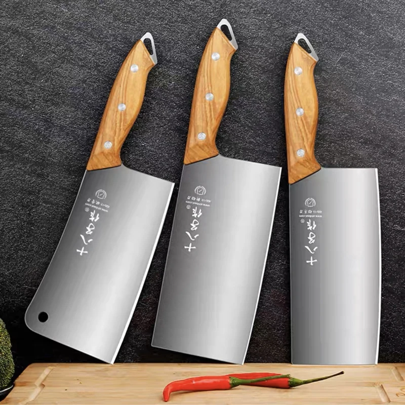 

Shibazi Stainless Steel Kitchen Slicing Meat Vegetable Knife Professional Chef Cleaver Knife All Steel Integrated Cutting Knife