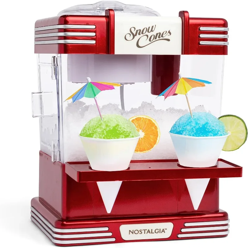 Snow Cone Shaved Ice Machine - Retro Table-Top Slushie Machine Makes 20 Icy Treats Includes 2 Reusable Plastic Cups & Ice Scoop