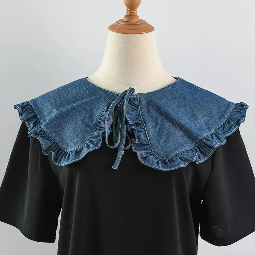 Women Fake Collar Shirt Collar Accessory Ruffle Trim Lace-up False Collar Stylish Dress Shirt Insert for Denim Look Removable