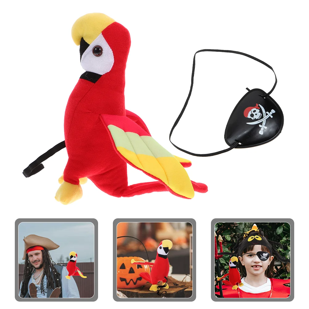 Pirate Parrot Realistic Adornment Artificial Bird Model Dress Up Props Costume Accessory Eye Patches Halloween Toys