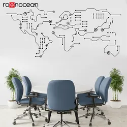 Circuit Board World Map Office Wall Art Decal, Technology Vinyl Wall Art Decals, Computer IT Decor, Software Wall Sticker E788
