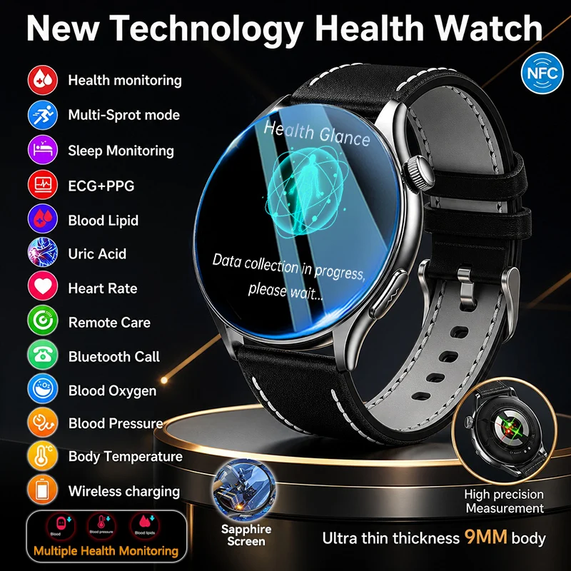 Montre connectée de santé nouvelle technologie 2026, ECG+PPG, diagnostic de santé, pour hommes, analyse corporelle, tension artérielle, lipides, acide urique, montre connectée pour la santé des femmes ﻿