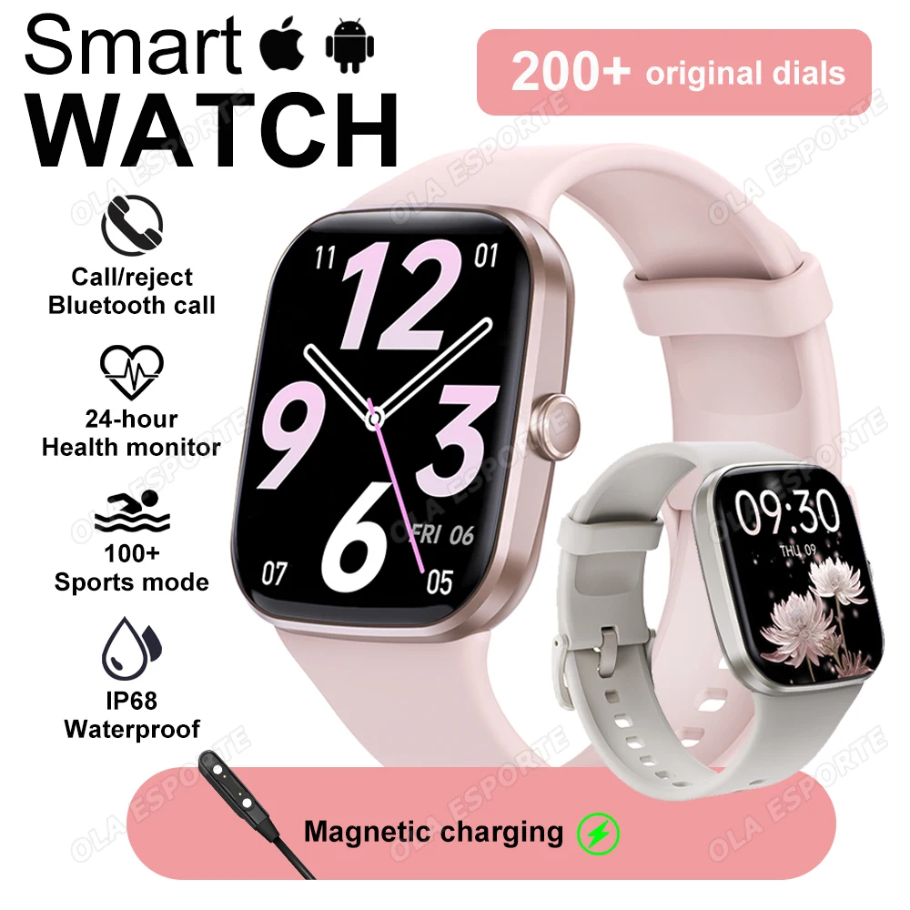 

Women Smart Watch Custom Dials 200+ AMOLED Screen BT Call Heart Rate Monitor Fitness Clock Multiple Sports Modes Men Smartwatch