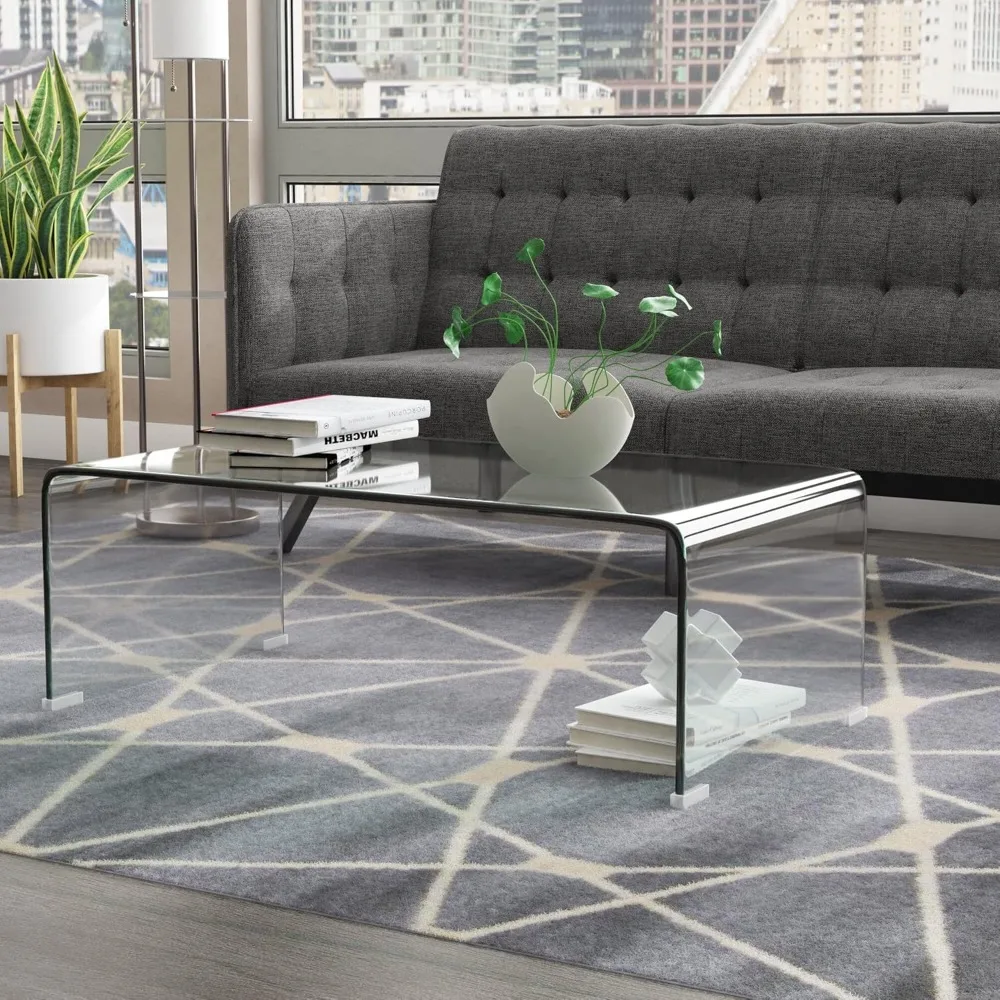

Glass Coffee Table for Living Room, Clear Center Table with 0.47 inch Tempered Glass, Transparent Modern Coffee Table