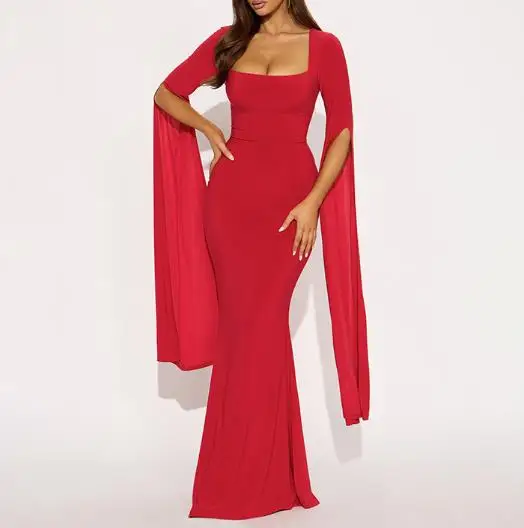 

2025 Autumn New Fashionable and Sexy Square Collar, Waist Tight, Hip Wrapping, Fishtail Skirt, Ladies' Elegant Banquet Dress