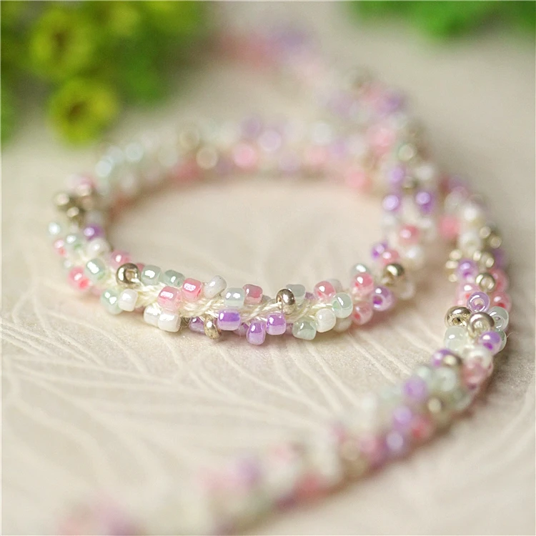 3meter price Color tube bead wire rope crystal acrylic glass beads lace diy hand woven accessories