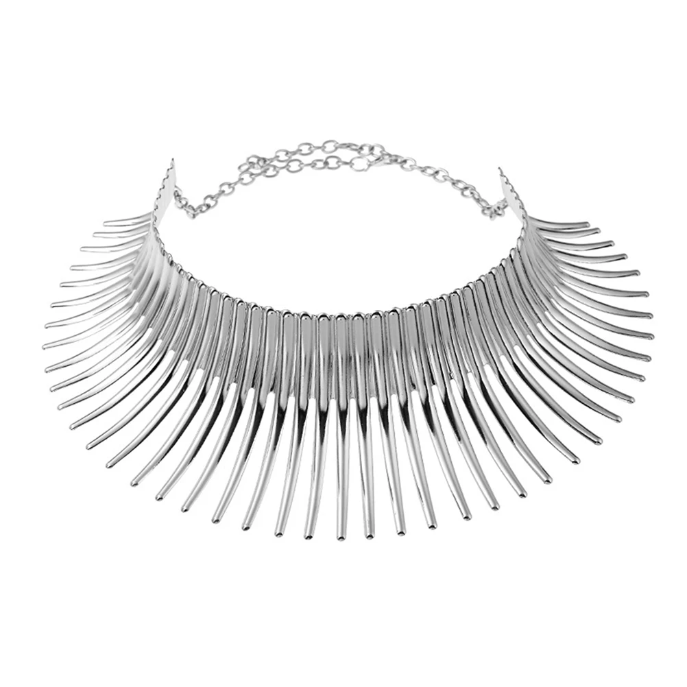 

1pc African Style Collar Necklace Exaggerated Women Big Jewelry Silver Color Clavicle Chain Neck Accessory Chunky Silver