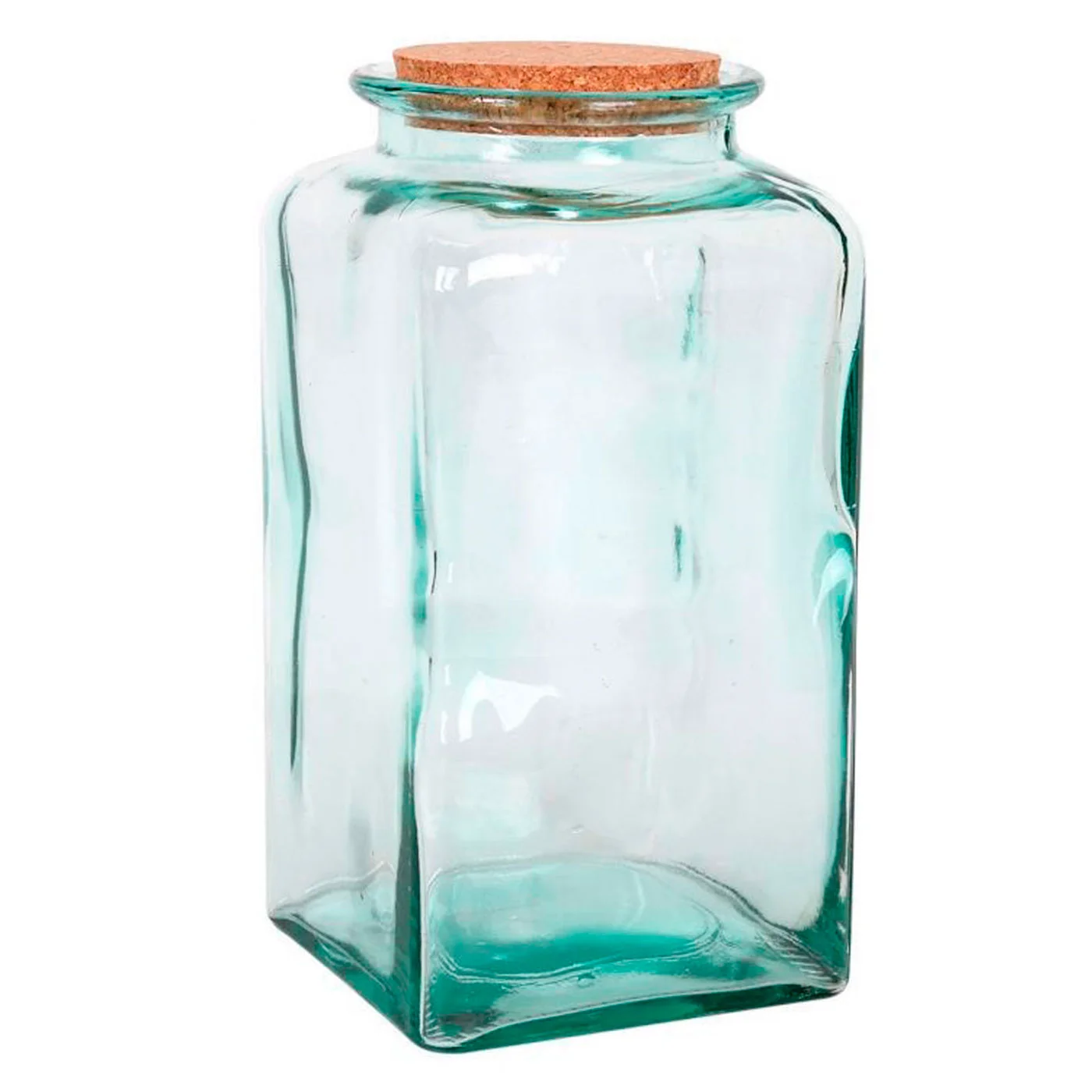 Square Clear Glass Food Storage Jar with Cork Lid, Capacity 3.5 Liters, Square Glass Bottle