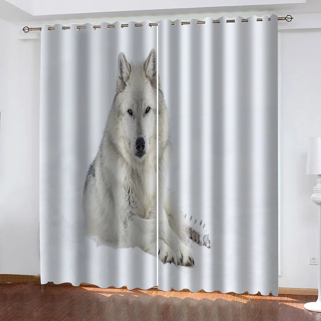 HUANZHUANG Elegant Room Curtains Animal Snow Wolf Best Selling Bohemian Style Living Room Bedroom Home Decor Curtains Free