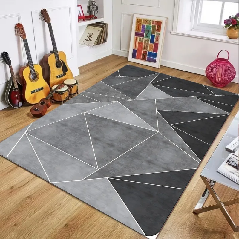 Geometric Grey Yellow Carpet - Modern Abstract Design with Contrast Lines Non-Slip Area Rug for Living Room Bedroom Decoration