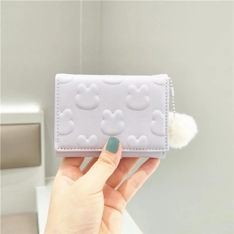 Cute Rabbit Girl Handbag, Niche Design, Fur Ball Pendant, Sweet Short Student Wallet Bags for Women