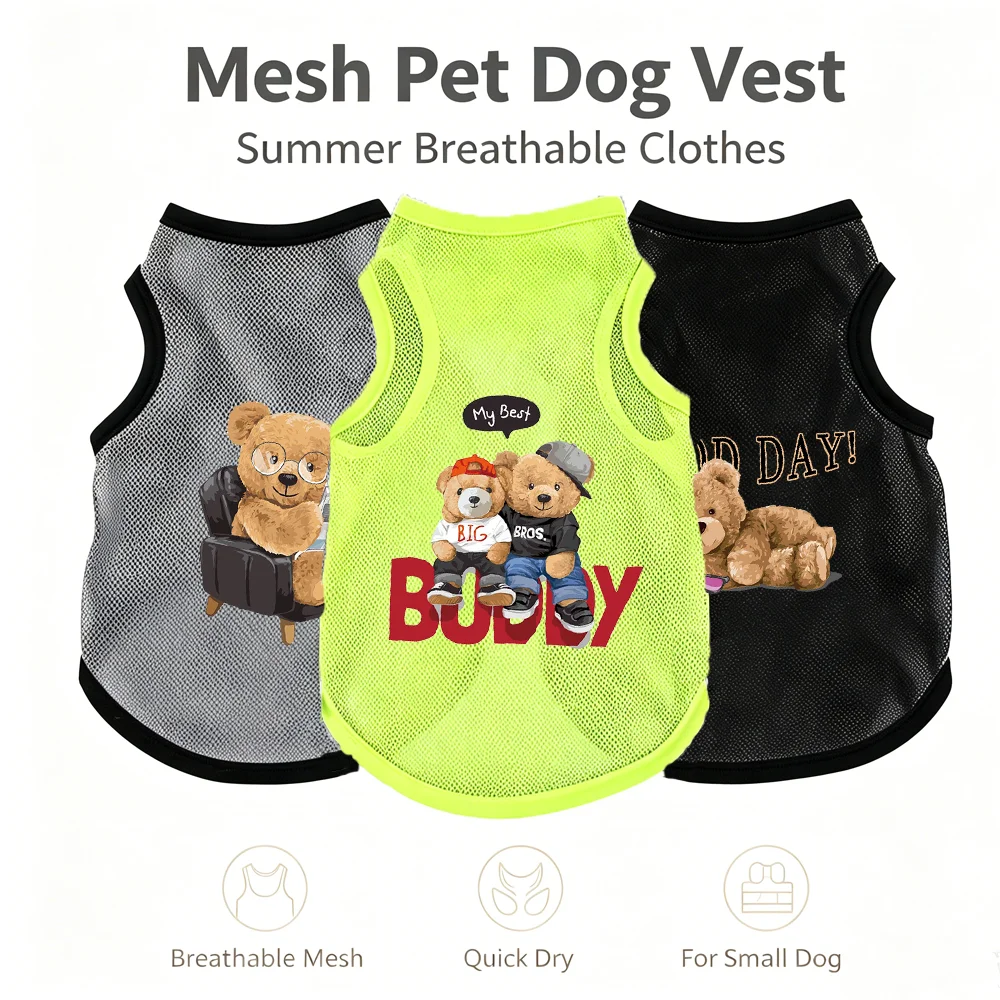 Summer Mesh Pet Vest Cats & Dogs Cute Fashion Sleeveless T-shirt Lightweight Cool Breathable Clothes Suitable For Teddy Bears view 3