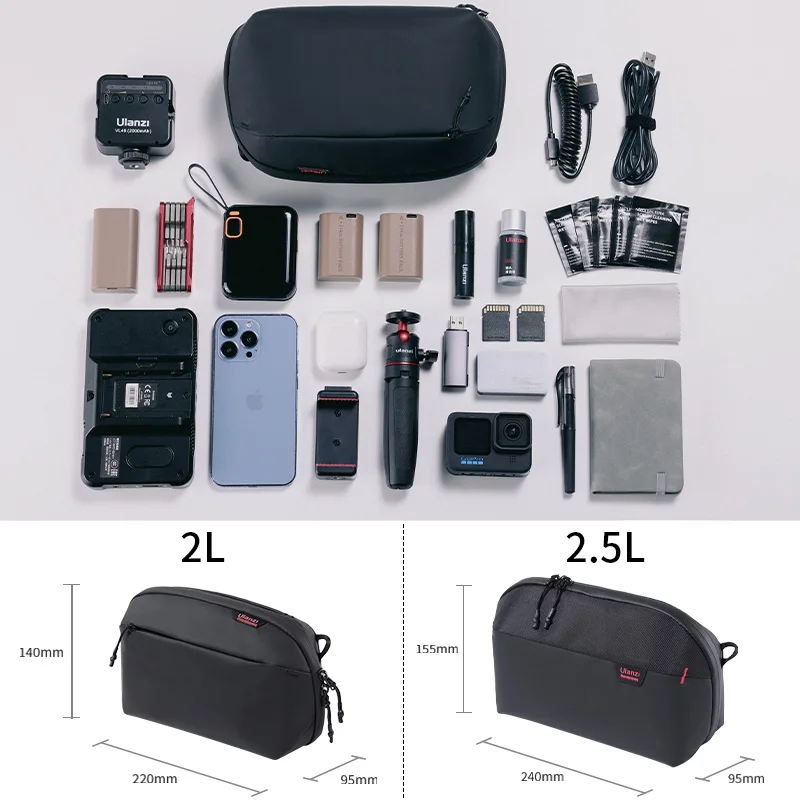Ulanzi 대용량 디지털 보관 가방, 휴대용 여행 파우치, 방수 지퍼 케이스, 사진 액세서리, 2L, 2.5L