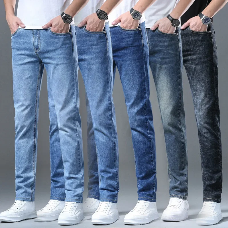 Jean Slim Bleu de Haute Qualité pour Homme, Pantalon en Denim, de Style Classique, Droit, d'Affaires, de Marque, FJJ, Été 2024