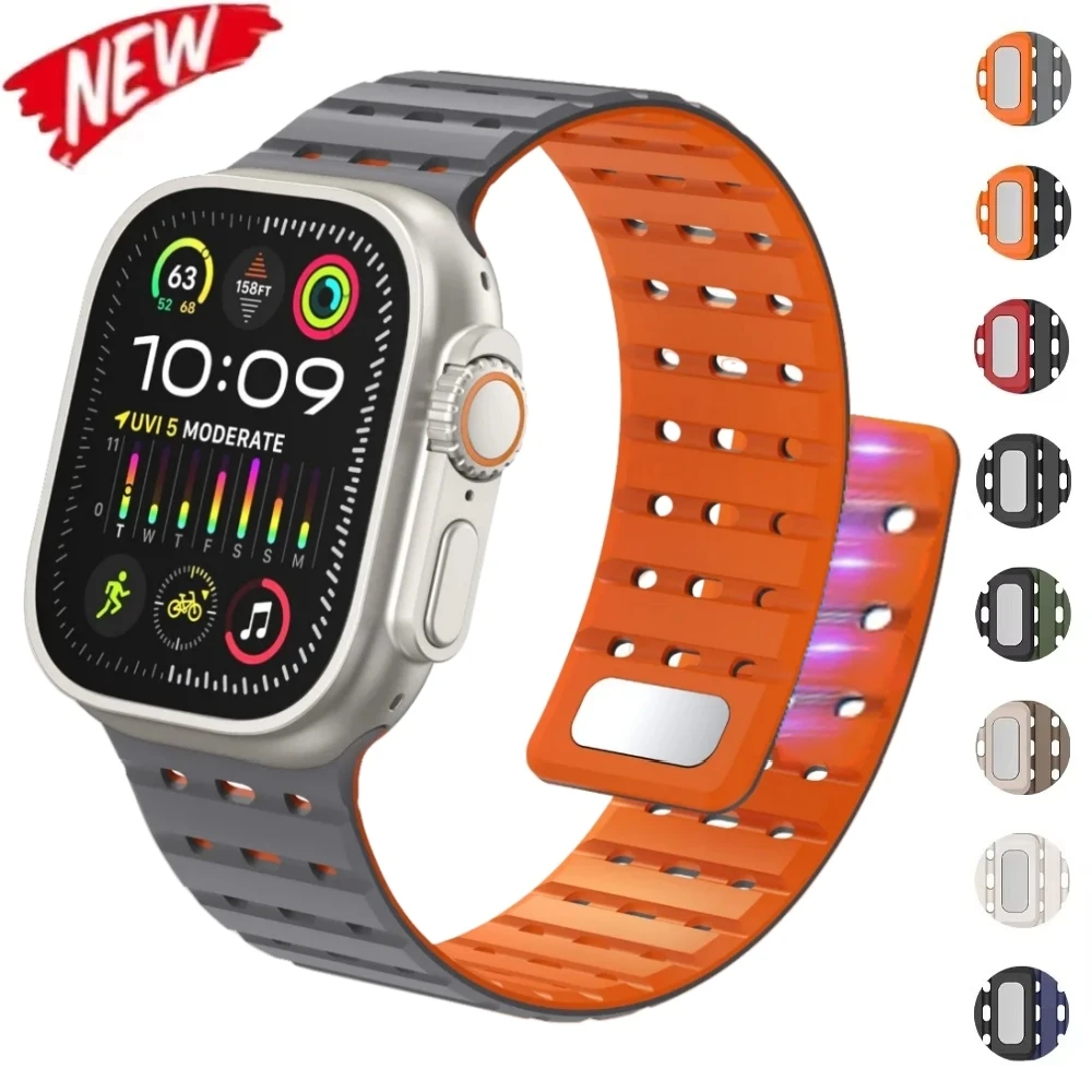 

Magnetic Strap For Apple Watch Ultra 2 49mm 44mm 45mm 46mm 42mm 40mm 41mm Silicone Bracelet iWatch Series 10 8 7 6 5 9 Se Bands