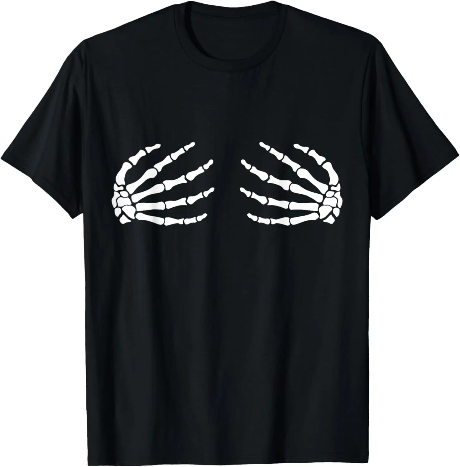 

Skeleton Hands Breast Hug Funny Halloween Graphic Tee Breathable Cotton T-Shirt