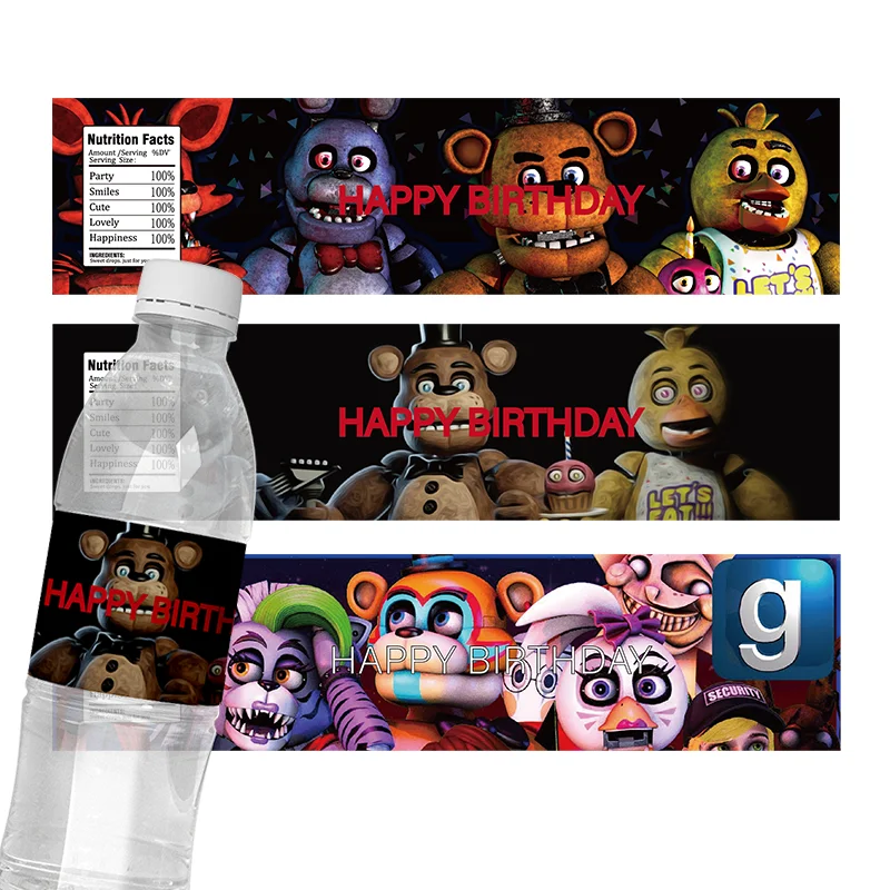 FNAF Party Sticker Decoration Kids Birthday Five Nights At Freddy's Theme Party Sticker Mineral Water Bottle Label Wraps Suplies