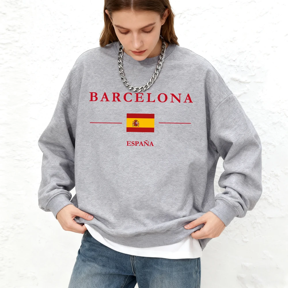 Barcelona espana impresso das mulheres hoodies outono oversized moletom esportes crewneck quente jogging pullovers básico roupas femininas