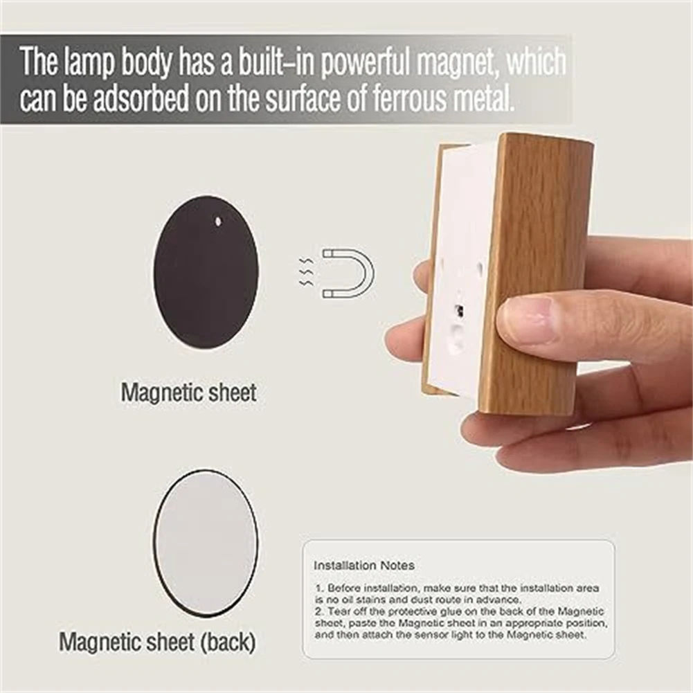 1pcs Wooden Motion Sensor Night Lights USB Rechargeable Wireless LED Induction Wall Lamp Bedroom Kitchen Corridor Stair Light