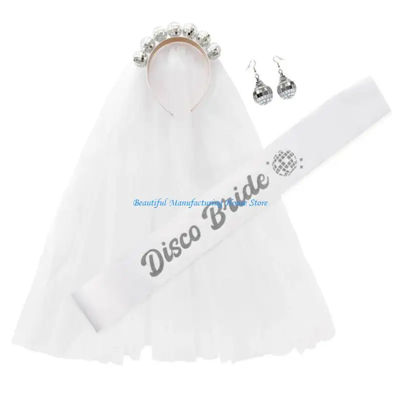 E56A повязка на голову в виде диско-шара с вуалью невесты, которая будет поясом и фатой, свадебный душ, фата, фата невесты в