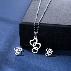 NEW Stainless Steel Necklaces earrings set Light Luxury Heart Pendant Charm Korean Fashion Necklace For Women Jewelry Gift TZ133