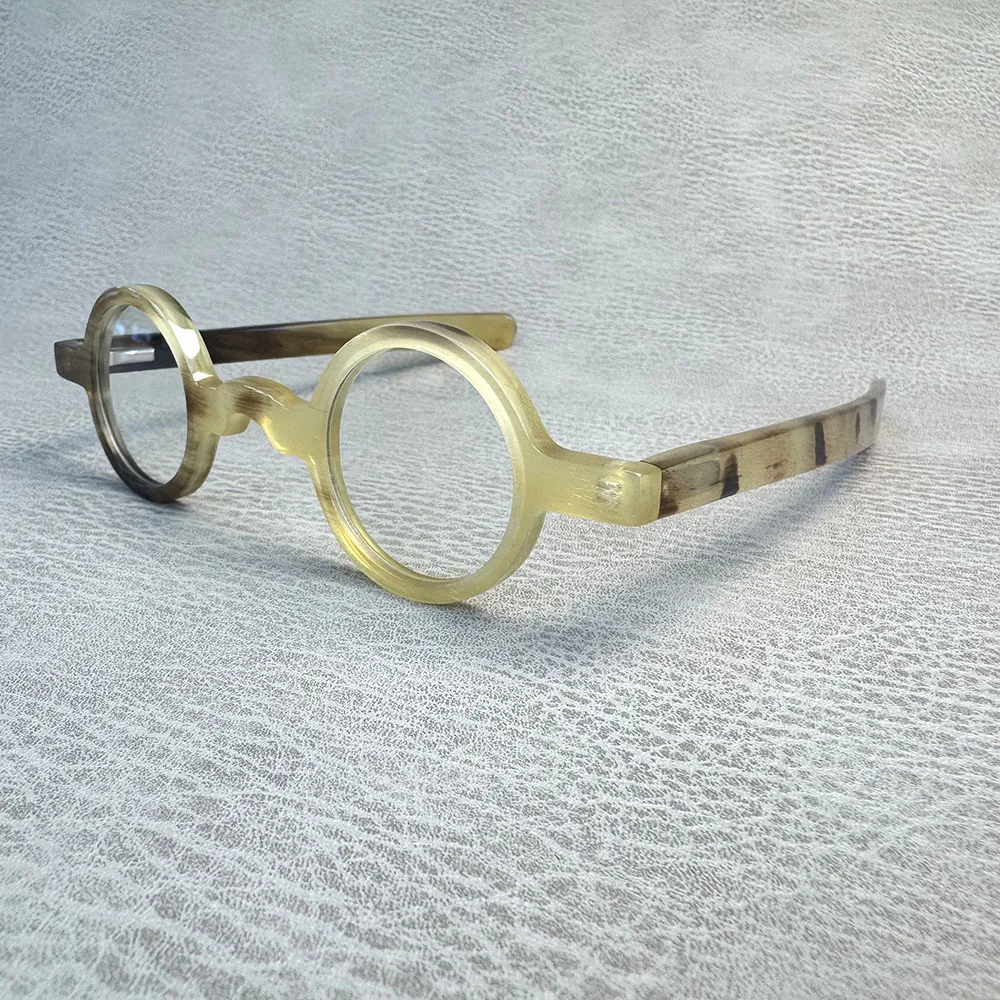 

Eyeglass Frames Unique Vintage Optical Lenses Eyeglasses Round Small Handmade Honey Horn Prescription Reading Men Glasses Frames