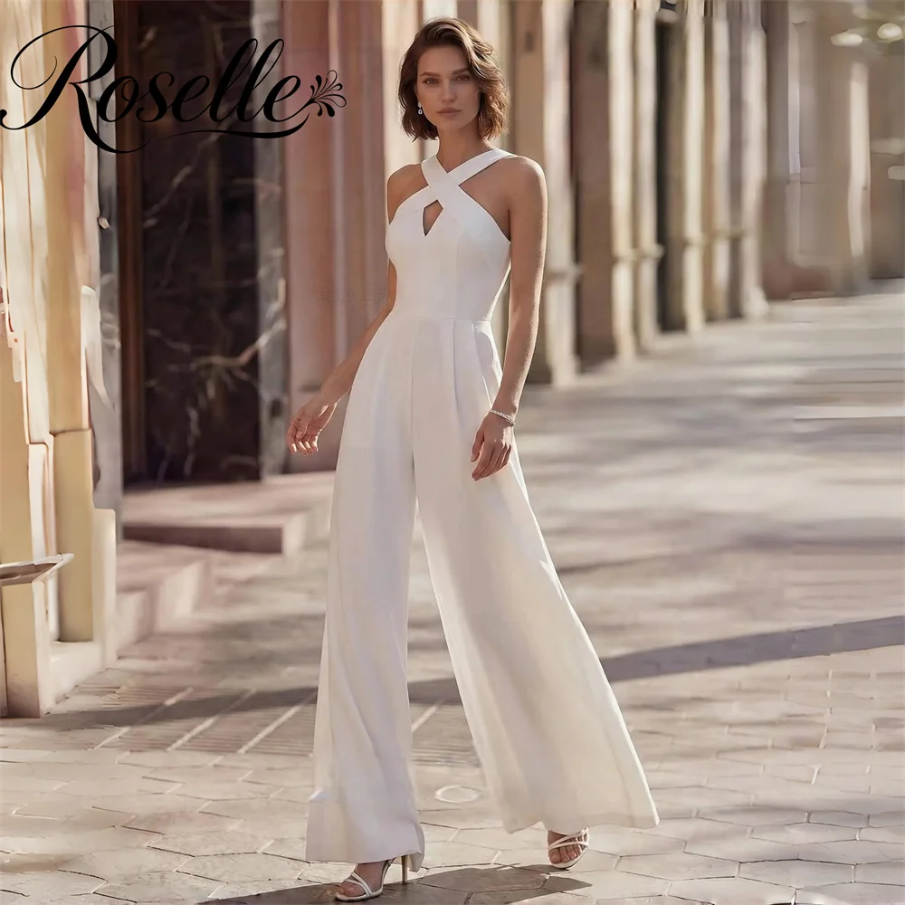 Classic Halter Wedding Jumpsuits Women 2026 Sleeveless Open Back Pleat Bridal Gowns Ankle-Length Customized Vestido De Novia