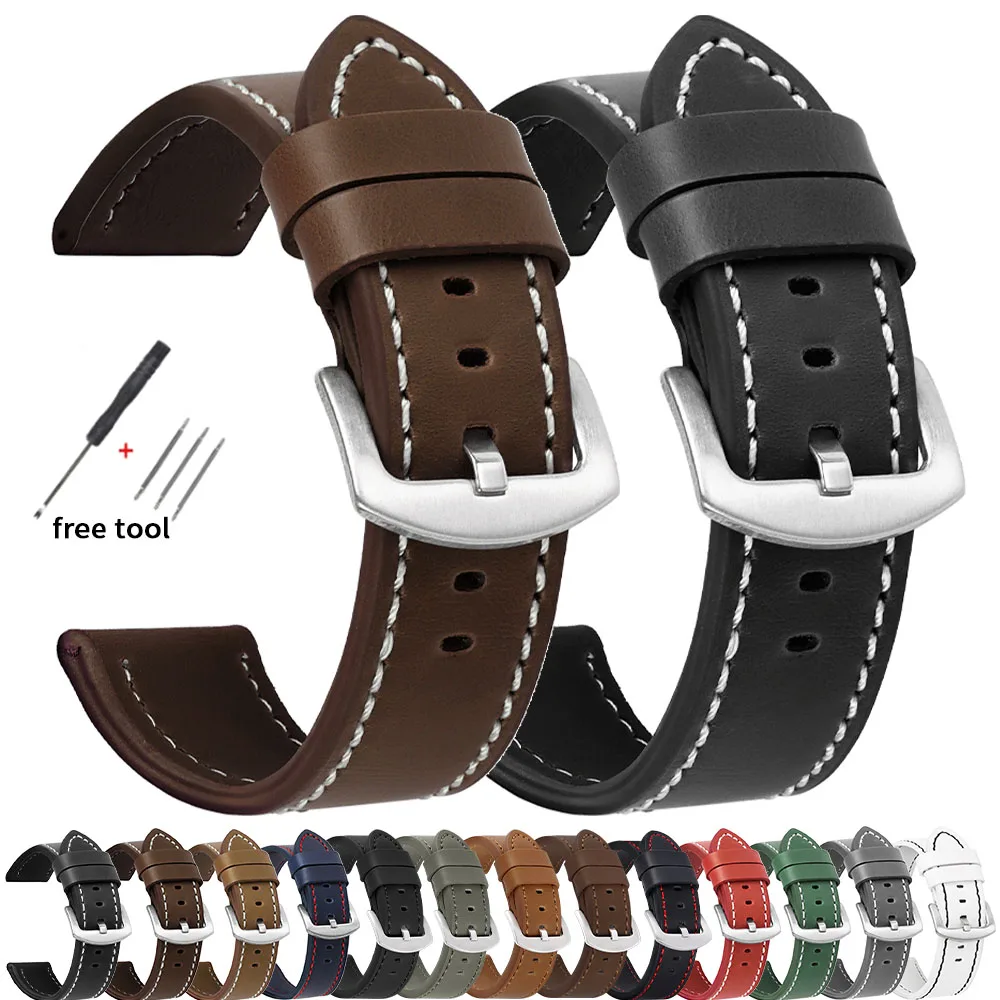 Vintage Leather Watch Band for Seiko Men Women Strap 18mm 20mm 22mm 24mm Replacement Wristband for Huawei Gt2/GT3 Sport Bracelet