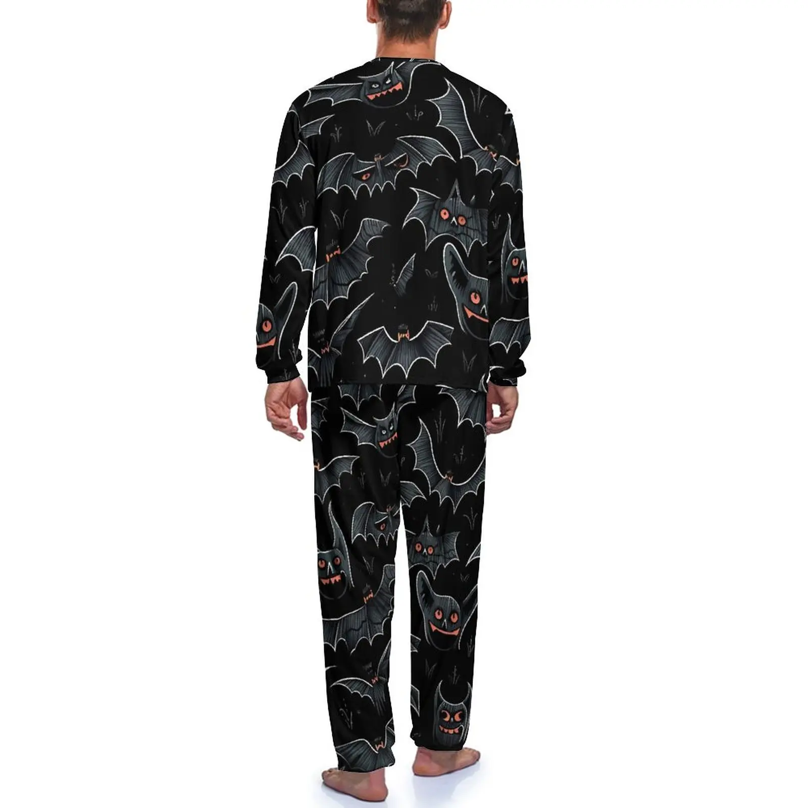 Orange-eyed Bat Pajamas Spring 2 Pieces Spooky Animal Retro Pajama Sets Man Long-Sleeve Casual Printed Sleepwear