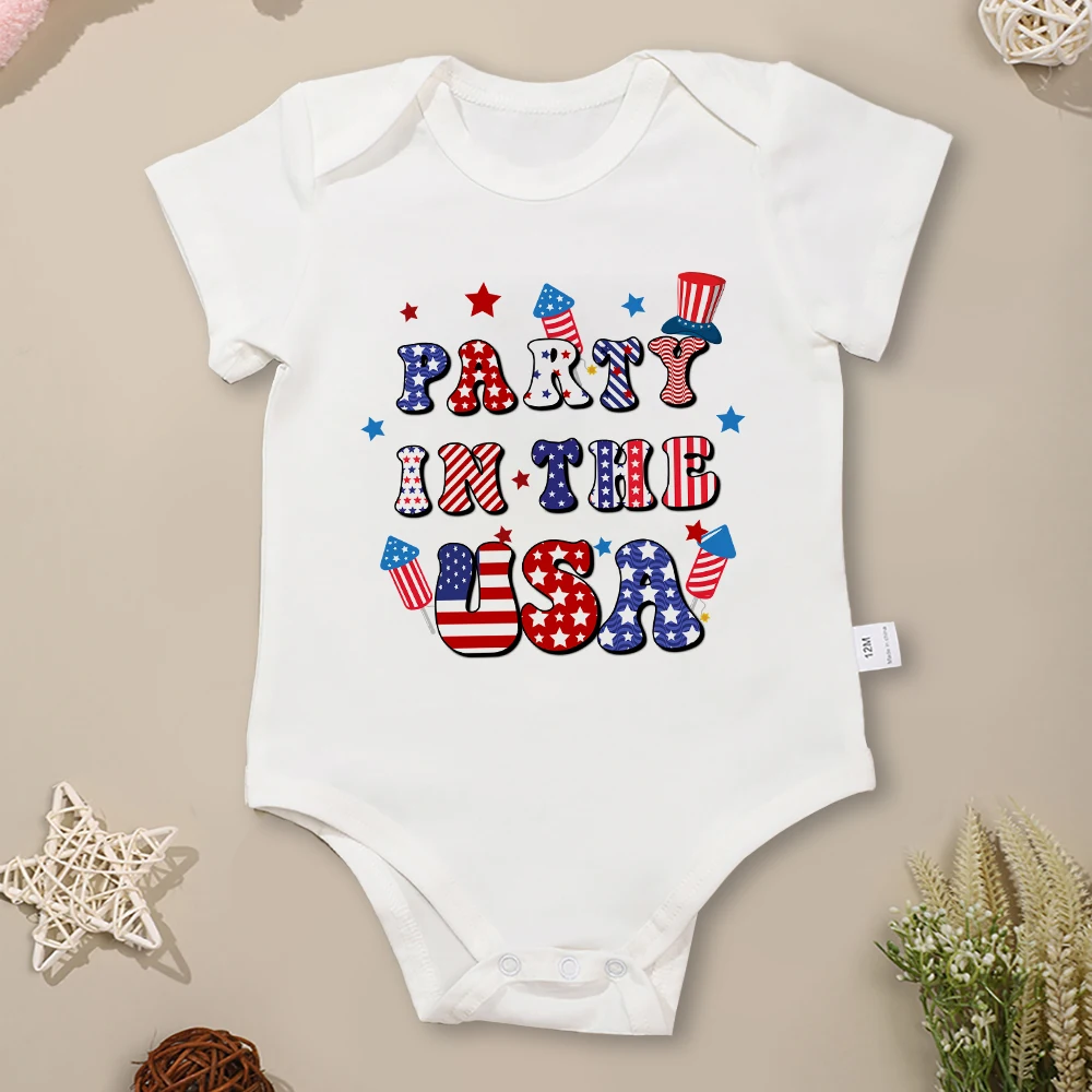 

Party In The Usa Baby Boy Clothes American Style Fourth of July Fashion Urban Streetwear Toddler Onesie Cotton 0-24 Months