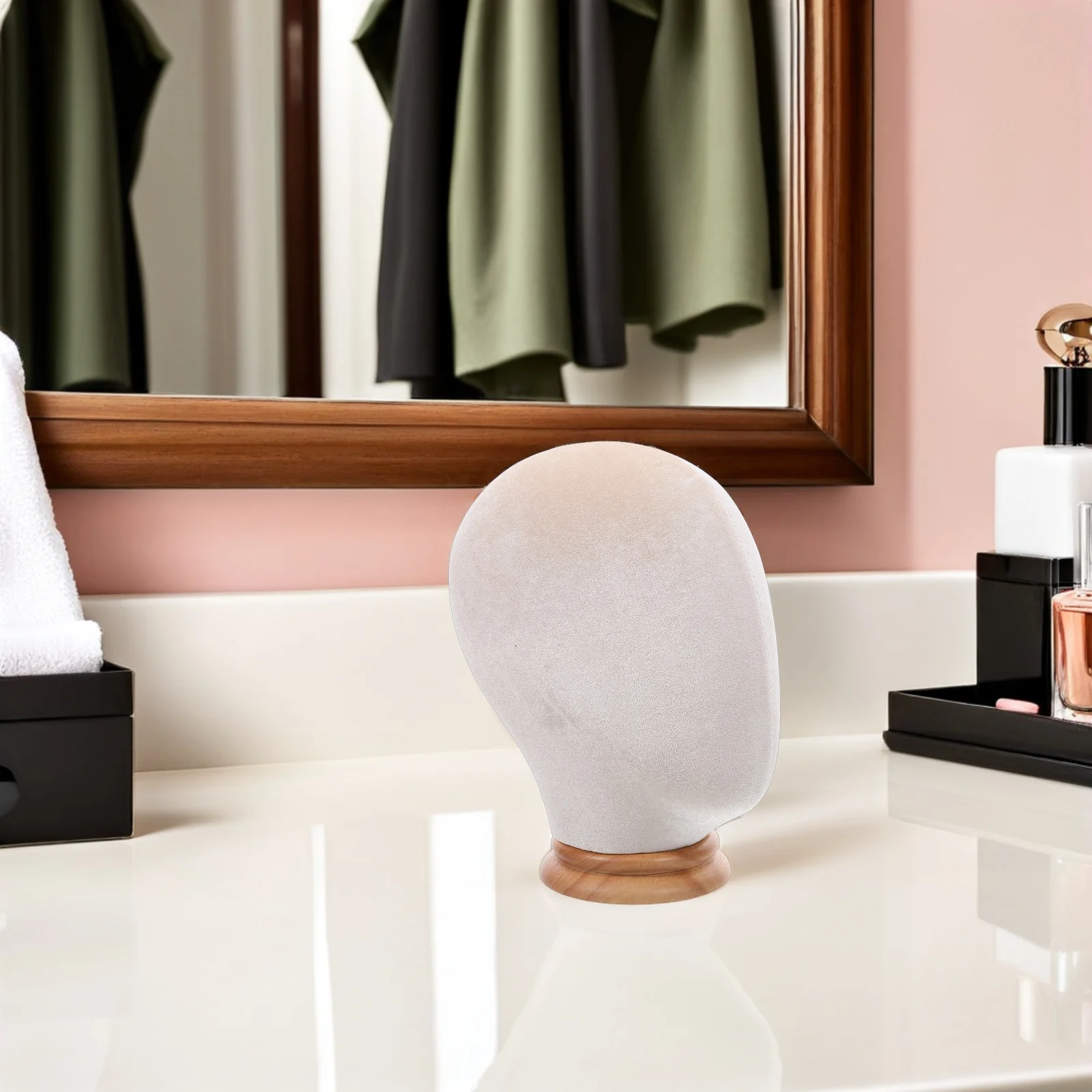 Expositor de Sombreros, Madera Rústica Beige, Organizador Vertical de Sobremesa Independiente para Gorras, Sombreros, Pelucas, Almacenamiento de Salón, Cabeza de Maniquí