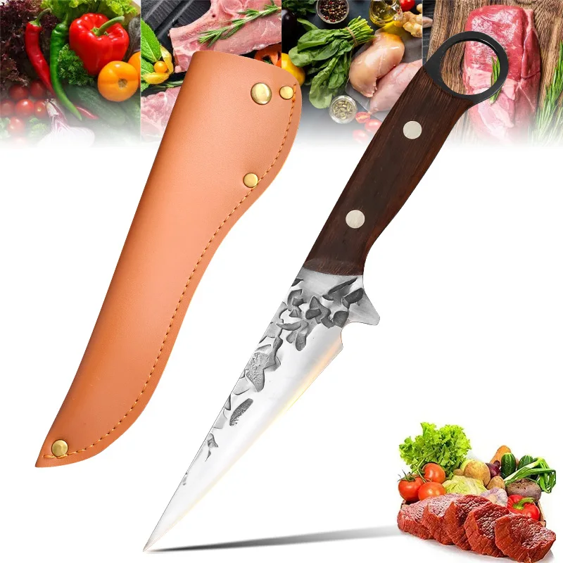 Professionelles handgeschmiedetes Fleischmesser, Ausbeinmesser, Hackmesser, Edelstahl, für die Küche, Kochen, Fisch, Steak, Schneidemesser mit Messerabdeckung