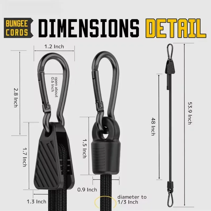 Verstellbares Bungee-Seil mit Haken 7-48 Zoll Hochbelastbarer Elastischer Spanngurt für Fracht Camping Fahrradträger Zelt – Detail 2