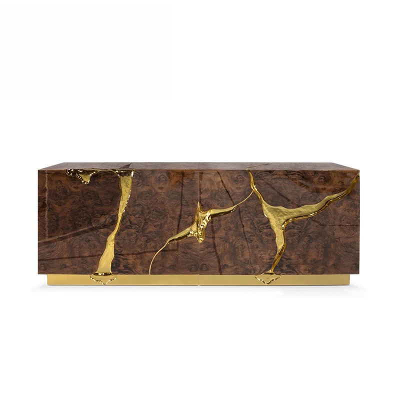 Luxury wood finish and interior medium density, living room side cabinets, cabinets with stainless steel base, storage cabinets