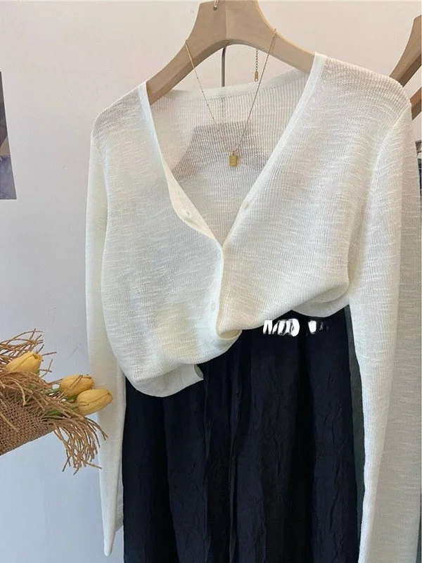 

plus Size Ice Silk Open Cardigan Women's Sle Side Iron Ring Sun Protection Knitted Sweater Slim Fit Korean Sle Long Sve