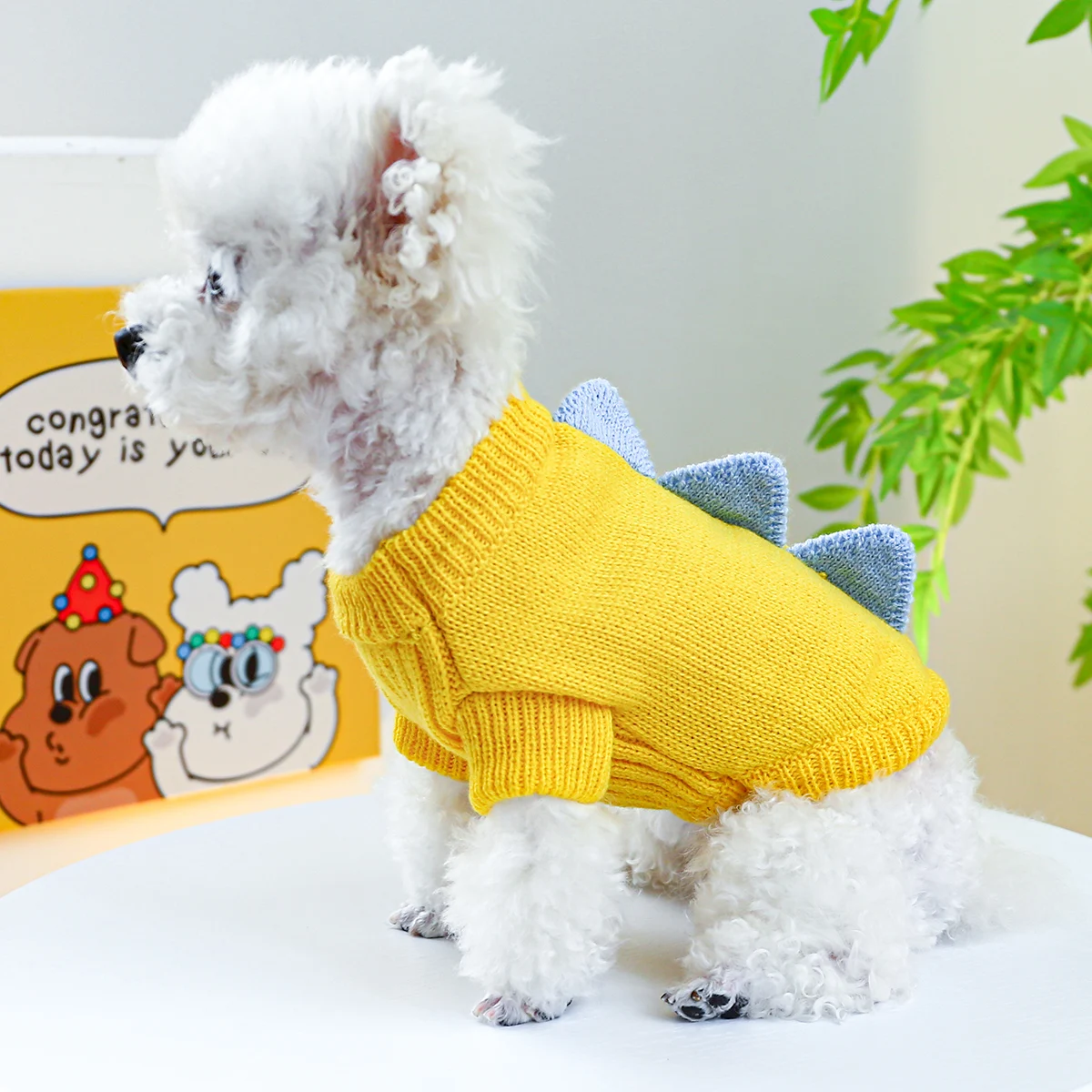 1PC Pet Wear Dog Spring, Autumn, and Winter Warm 3D Yellow Lovely Dinosaur Knit Pullover Sweater For Small Medium Dogs