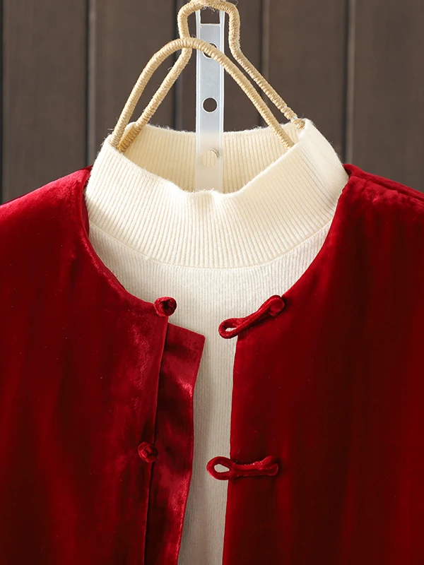 ชุดจีนโบราณผู้หญิงผ้าไหมกำมะหยี่ผสมฝ้าย ดีไซน์ศิลปะย้อนยุค ปรับปรุงสไตล์ถัง ชุดฤดูหนาวแขนยาว คอกลม