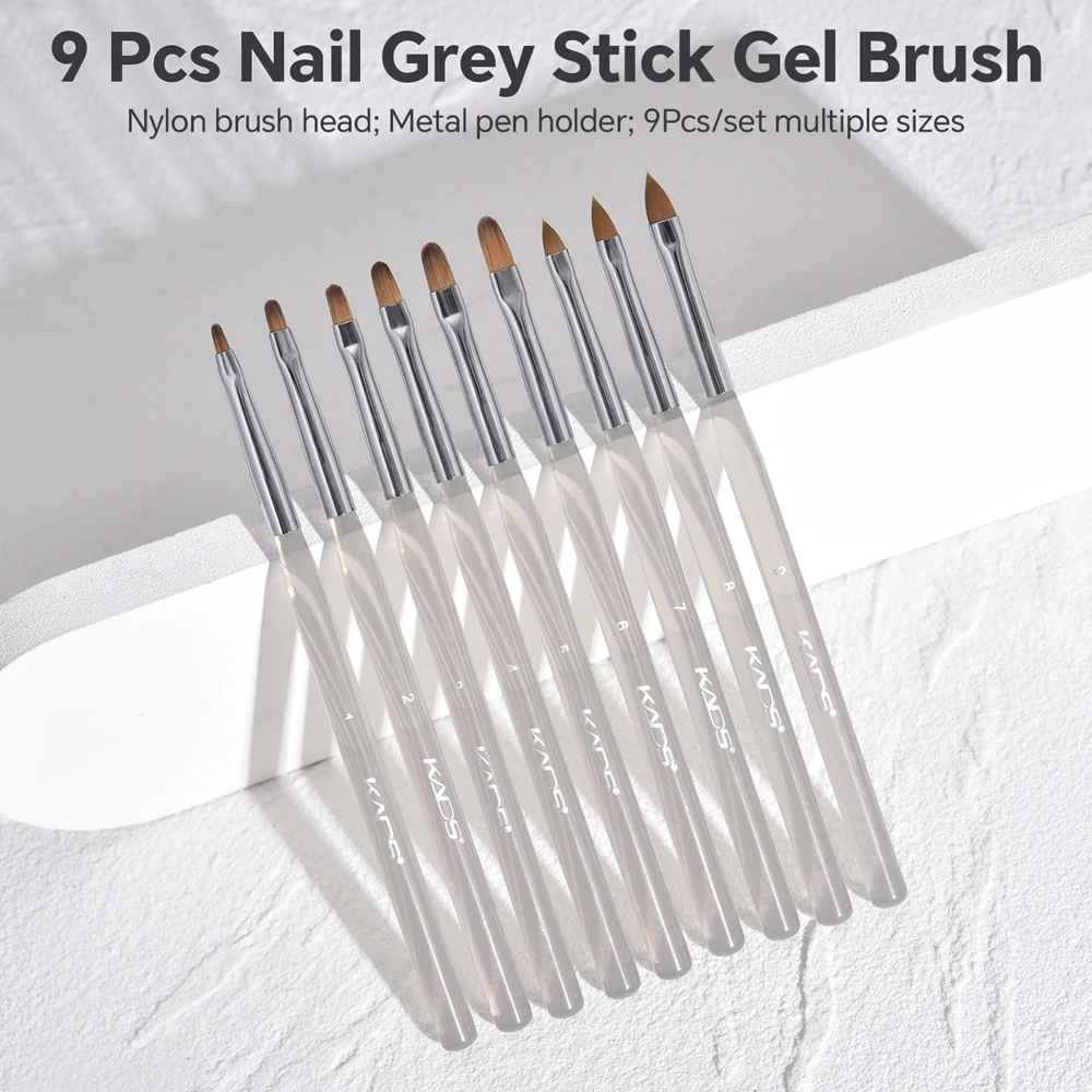 9Pcs/Kit Nail Art Grey Stick Gel Brushes Acrylic Carving Powder Extension Builder Printing Drawing Art Design Pen Manicure Tools