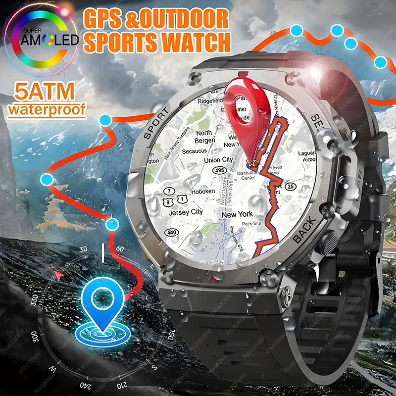 

New Smart Watch 466*466 1.43 AMOLED Full Touch Screen 5ATM waterproof GPS 500mAh High Battery Compass 170+ Sports Modes For Men