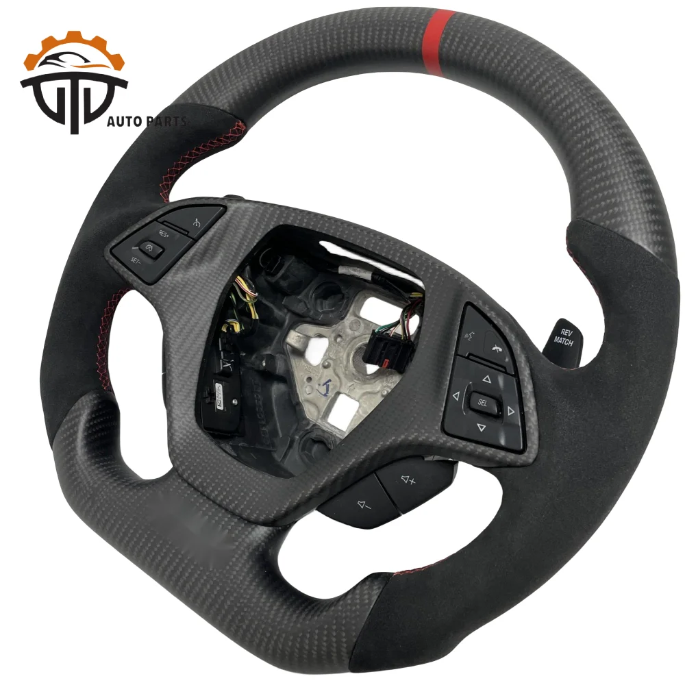 Replacement Real Glassy Carbon Fiber Steering Wheel With Perforated Leather For Chevrolet Corvette C7