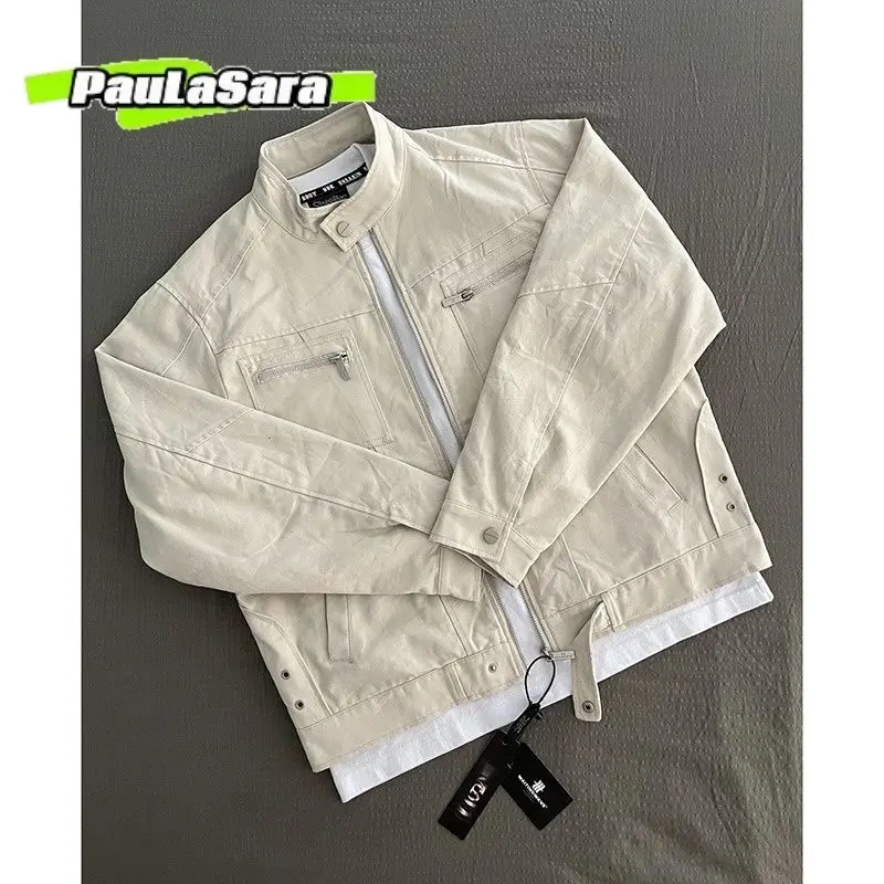 Vintage Harrington Old Coat Men Spring and Autumn Couple Solid Washed Cotton Retro Stand-up Collar Tooling Coat Varsity Jacket
