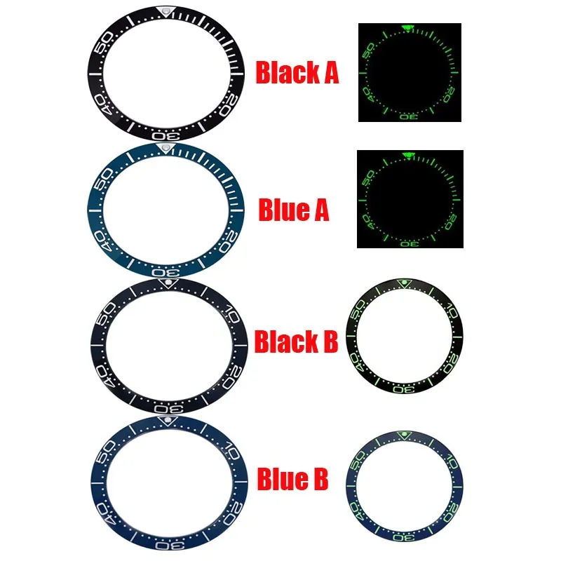 

Ceramic 38MM C3 Green Luminous Black Blue Slope Watch Bezel Scale Insert Fits for OMG SEA-master Series Mechanical Watch