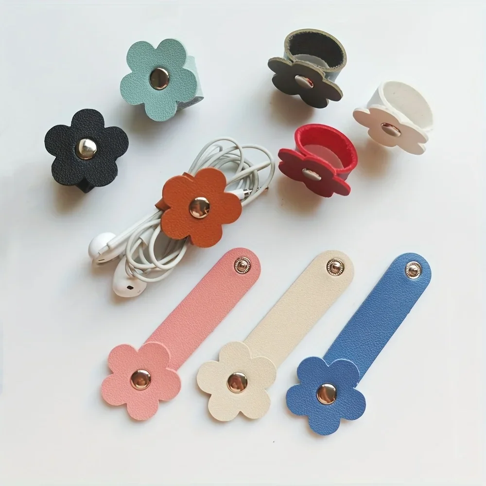 3pcs-Flower-Shaped Cable Ties, Data & Earphone Cord Organizer Clips, Scarf&Tablecloth Decor, Mixed Color, Non-Washable