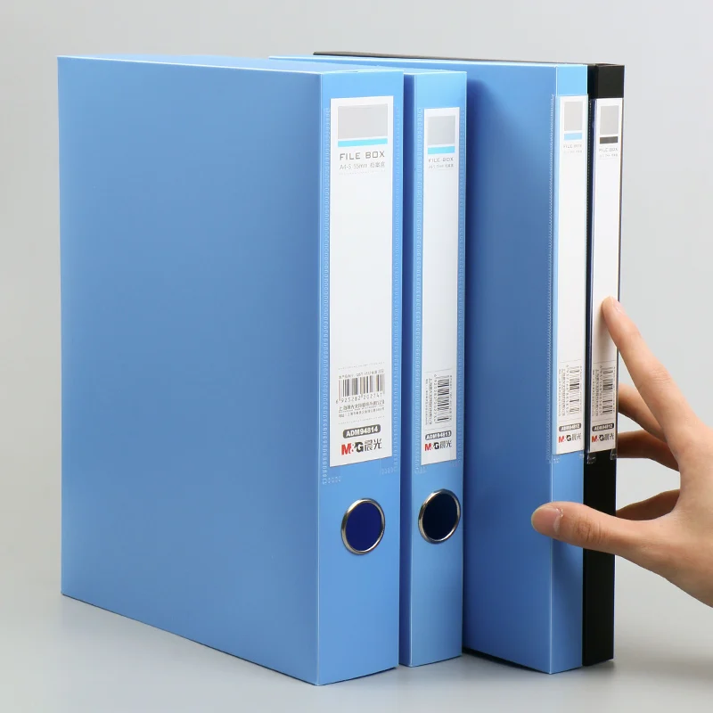 A4 File Storage Box Thickened for Office Contracts Blue Waterproof Large Capacity Non-Irritating Odor with Double-Sided Labels