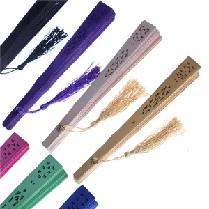 Fashion Pernikahan Tangan Harum Pesta Ukiran Kipas Lipat Bambu Kipas Kayu Cina 10 kipas tangan kayu penjualan terbaik - №