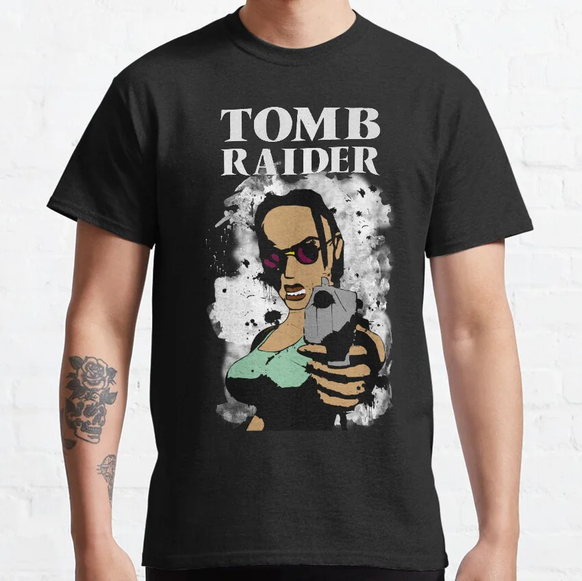 The adventures of Lara Croft Tomb Raider 90s vintage video game Classic T-Shirt for men 100% cotton printed clothing plus size