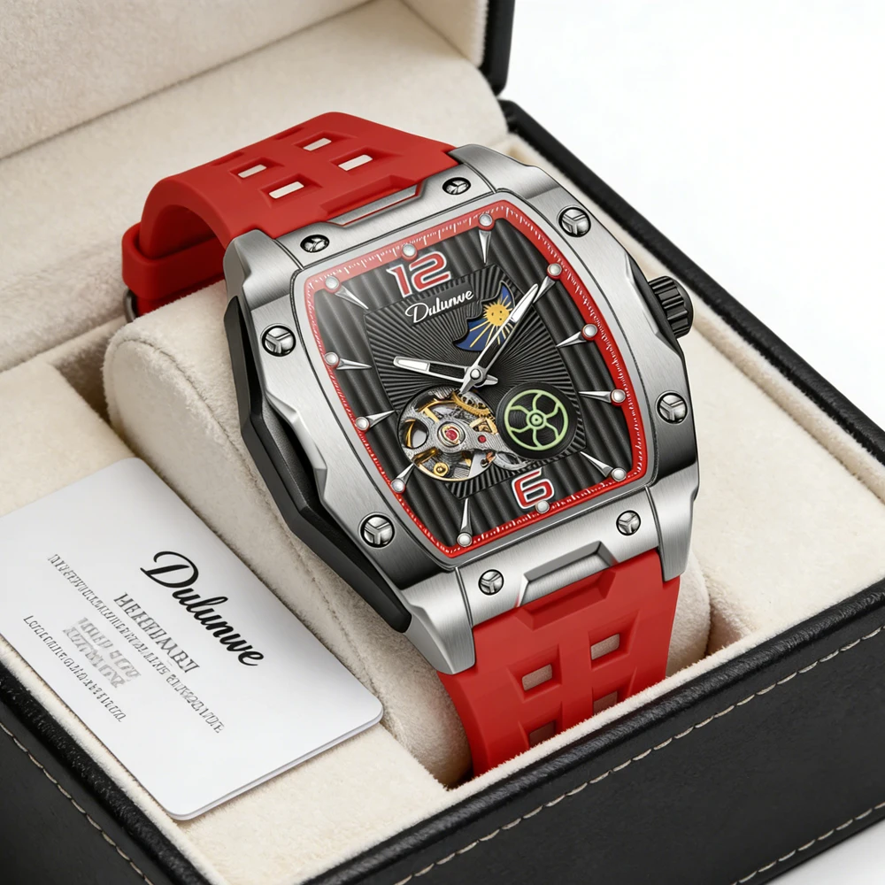 

Высококачественные мужские спортивные часы с турбийоном, силиконовым ремешком, автоматическим механическим механизмом, водонепроницаемые, светящиеся, скелетонизированные