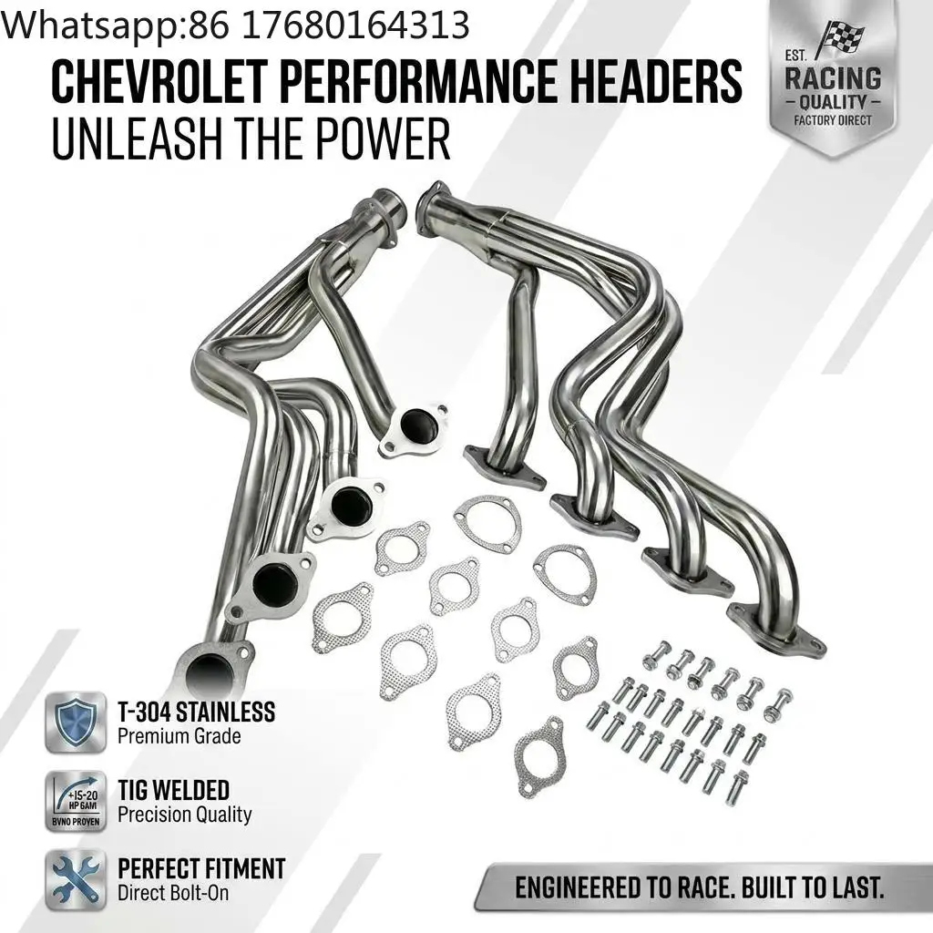 For Target Painted Steel Full-Length Exhaust Header Pair, Replacement Manifold Fits Chevy GMC Pickup SUV 396 402 427 454