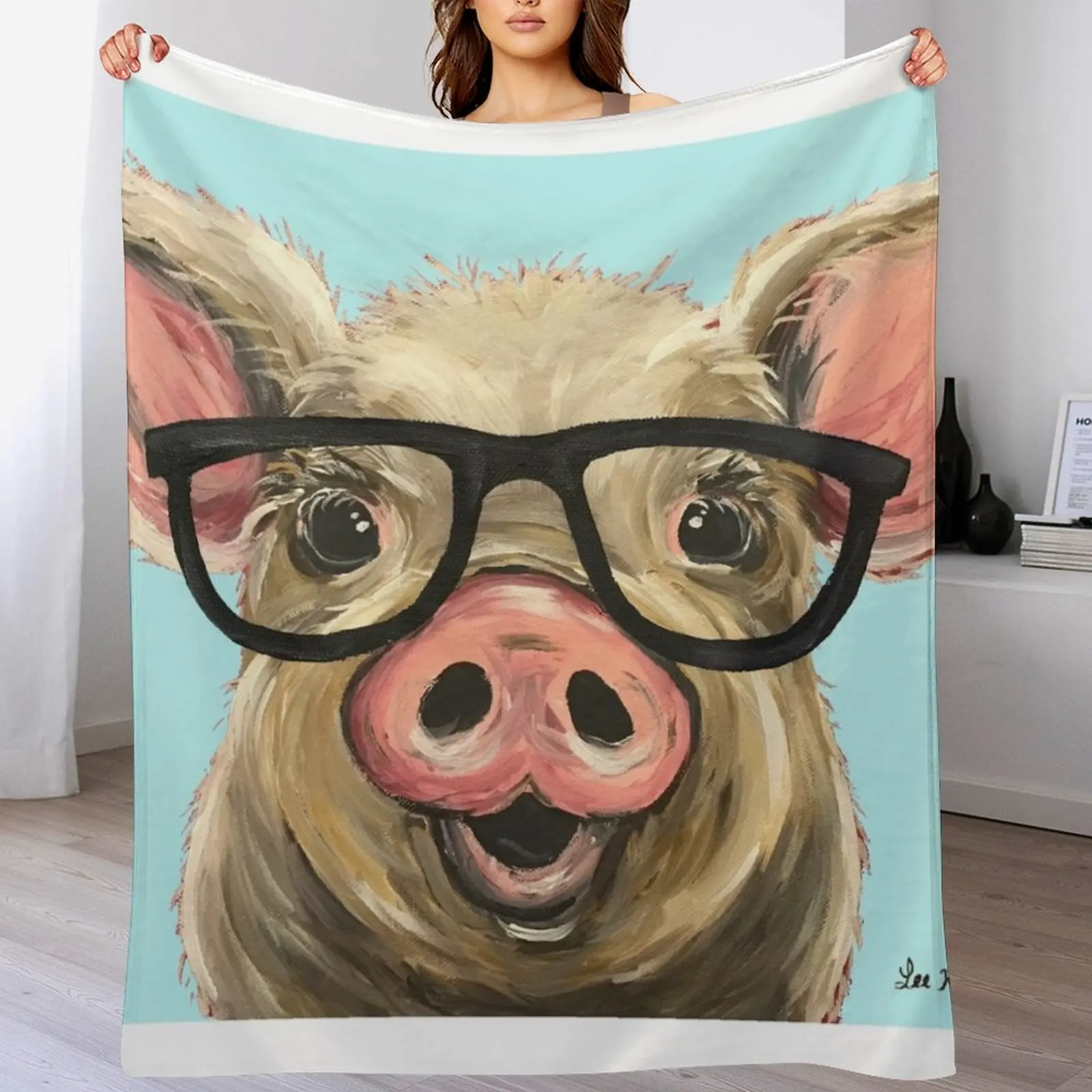 Cute pig with glasses art Throw Blanket Furry Sofas Blankets